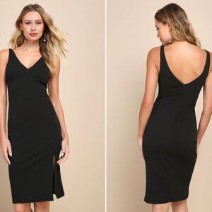 Lulus Iconic Moment Black Bodycon Midi Dress